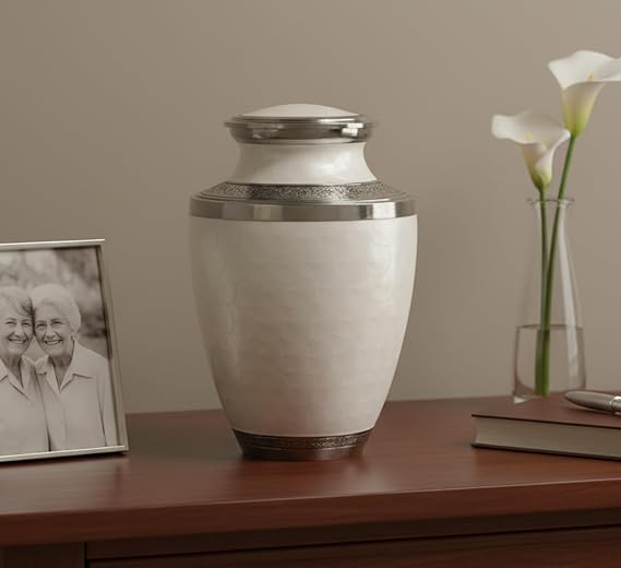 eSplanade Cremation Urn, Human Ashes burial funeral memorial White Marble