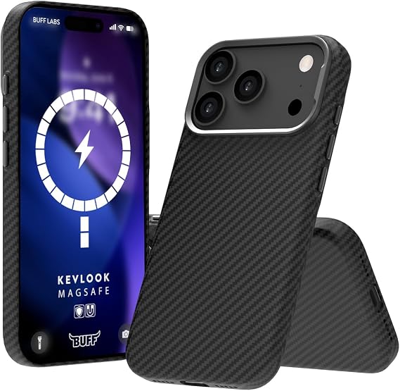 BUFF LABS iPhone 17 Pro ile Uyumlu Kablosuz Şarj Uyumlu Destekli Kevlook Kılıf Darbe Önleyici, Tam Koruma (Siyah)