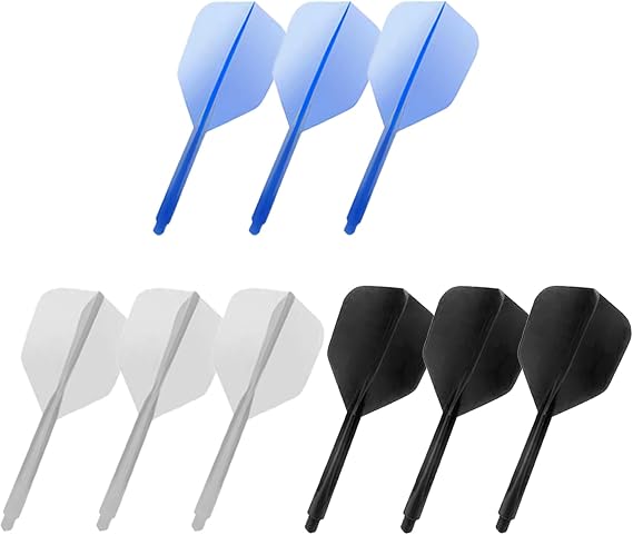 9Pcs Dart Flights and Stems Set – Break Resistant Integrated 2-in-1 Dart Flights and Shafts, 2BA – Personalised All In One Darts Flight and Stem – Lightweight Durable Plastic (3 Black 3 Blue 3 White)