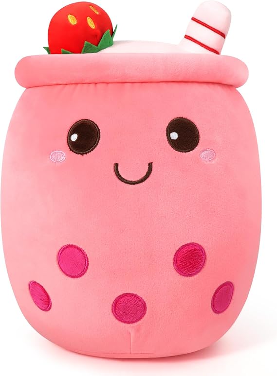 HXPLN Bubble Tea Plush Pillow, 35cm Kawaii Boba Plush Toy for Kids and Adults, Soft Stuffed Boba Plushies for Girls and Boys Gift Idea for Birthday Christmas Holiday Decorations (Pink)