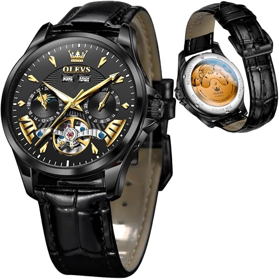 OLEVS Mens Automatic Skeleton Watches Fashion Dress Wrist Watches for Man