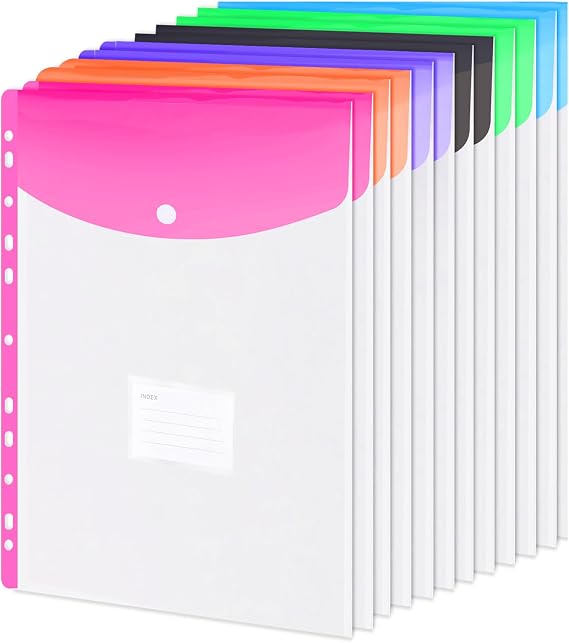 12 Pack A4 Punched Pockets, Vertical Plastic Wallets with 11 Holes, Heavy-Duty Plastic Sheet Protectors for Office, School & Home Organisation, Fits Standard 2/3/4-Ring Binders A4 Lever Arch