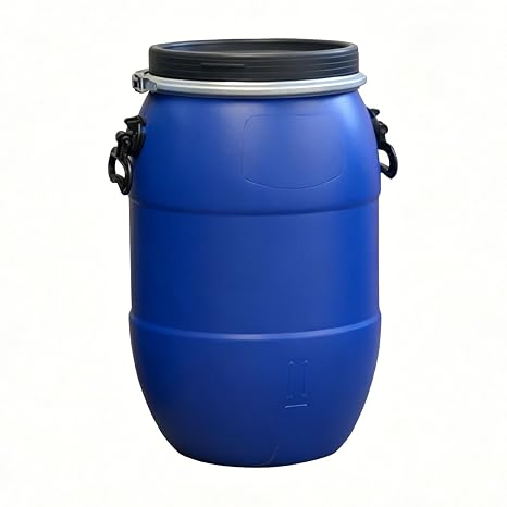 Large Plastic Blue Open Top Storage Barrel Drum Keg with Lid and Latch Ring,Open Top Storage Drum Keg with Lid and Latch,for Farms,Industrial,Shipping(100l)