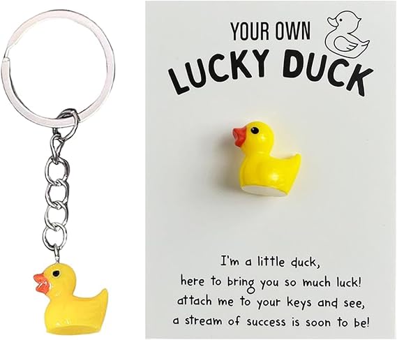 Cute Duck Keychain with Encouragement Card, Pocket Hug & Good Luck Card - Mini Keyring Pendant for Women & Kids, Yellow Duck Keyring Accessories