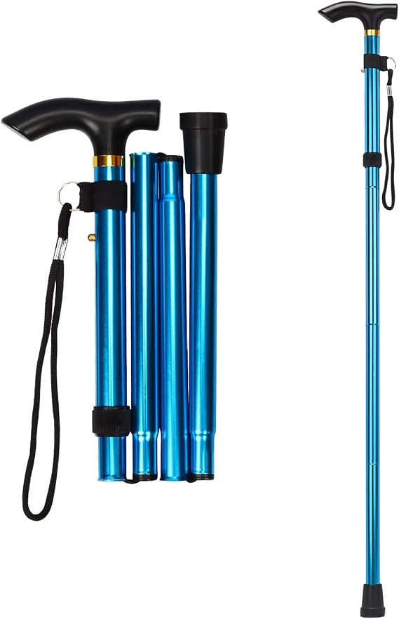 supregear Folding Stick 5 Levels Height-Adjustable Walking Stick Lightweight Portable Walking Stick Travel Stick with Hand Strap and T-Handle for Elderly Disabled Men Women