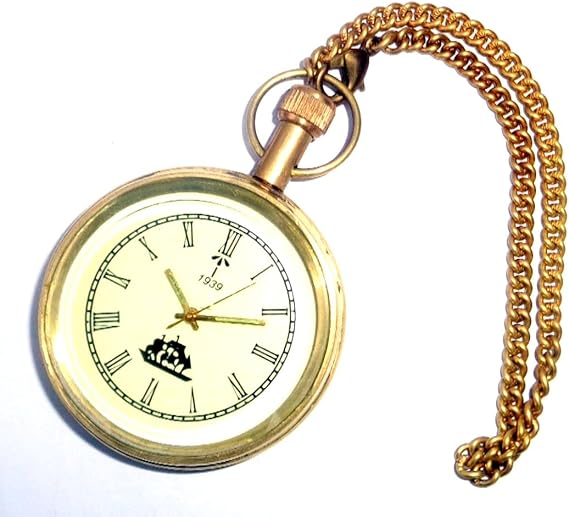 Golden Antique Brass Pocket Watch Vintage Nautical Clock with Chain Dial Size :2 inch