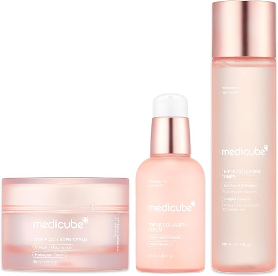 medicube Triple Collagen 3-Step Skincare Set: Triple Collagen Toner, Serum and Cream | For Glowing, Fimer-Looking Skin | Korean Skincare