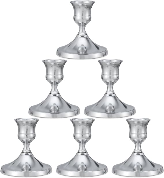 Candlestick Holders Taper Candle Holders, 6 Pcs Silver Candle Stick Metal Candle Holder for Table Centerpiece,Wedding Reception, Festive Christmas Mantel Decoration or Home Decor (Silver)