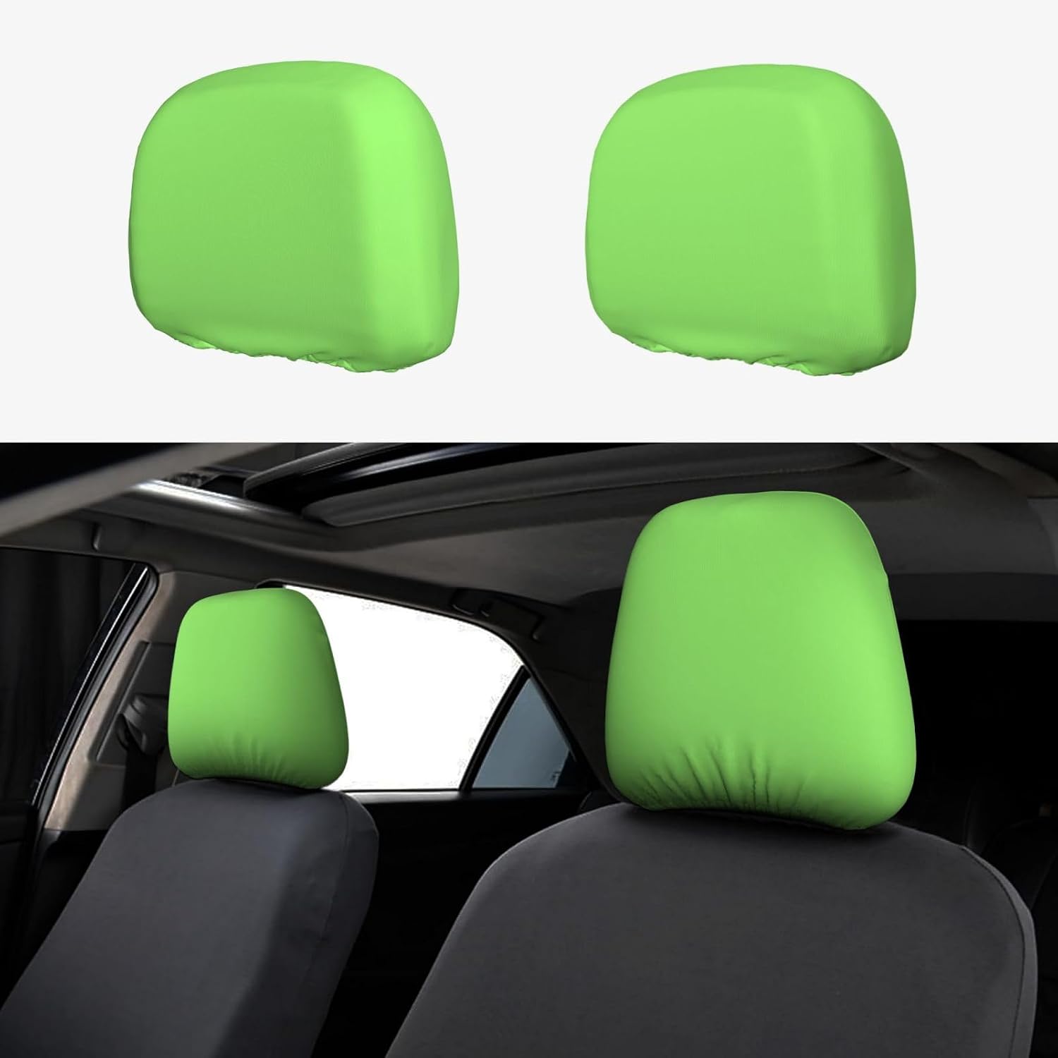 Solid Green Car Headrest Cover - Stylish Headrest Protectors for Most Vehicle Models - Easy to Install, Pink, Black, Blue