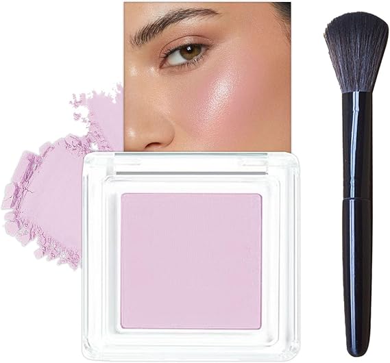 Nude Blushers for Cheeks, Purple Peach Powder Blush Korean Makeup with Brush, Natural Glow Blendable Long-Lasting Blush Matte Blushes Face Powder Smooth for Women & Girls