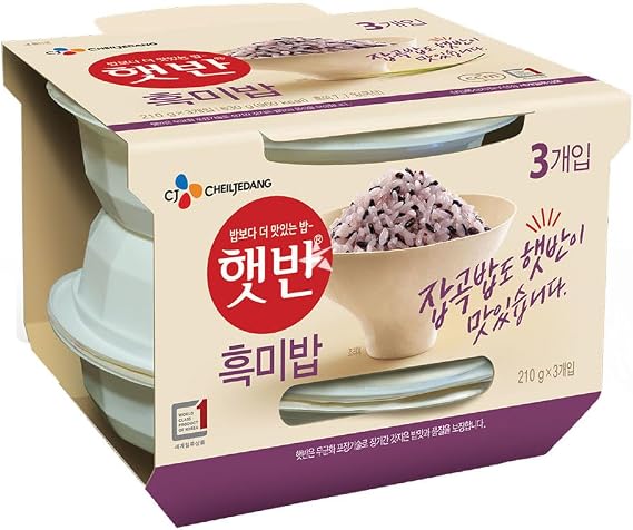 CJ Cooked Rice (Hetbahn) - Black Rice 210g (Pack of 3) Korean rice pack, Korean convenience food, Instant microwave rice (12)