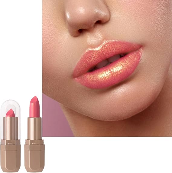 Light Pink Metallic Lipstick with Golden Shimmers Silky Smooth, Full-Coverage, Non-Sticky Tinted Lip Balm for Women