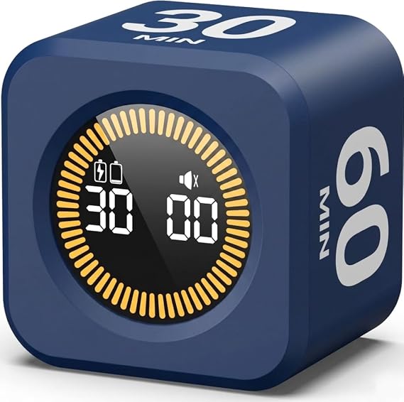 KADAMS Pomodoro Timer – Visual Cube with 5/10/30/60 Min Presets, LED Countdown Ring & Count Up Mode, Silent Flip Productivity Timer for Study, Classroom, Office, Cooking