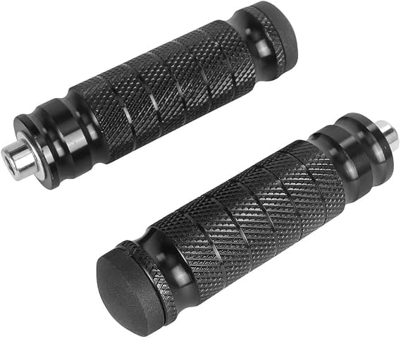 Motorcycle Rear Passenger Footrests Pair CNC Aluminum With Anti-slip Rubber Pads Straight Pedal Footpegs For Stable Rides Resistant Wearproof Fit Install(Black)