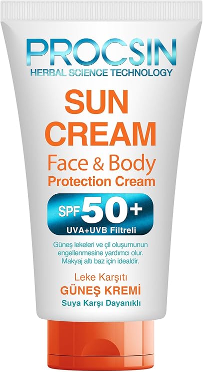 PROCSIN Sun Cream Yüz&Vücut SPF 50+ Mini Boy, Yüz İçin Yüksek Güneş Koruması, Leke Karşıtı & Nemlendirici, Hafif ve Yaşlanma Karşıtı Formül, 50 ML