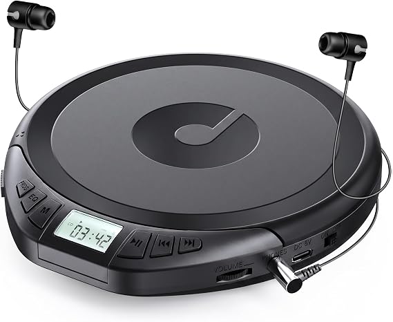 Gueray CD çalar taşınabilir CD Dsicman: araba için kulaklık ile anti-atlama darbeye dayanıklı LCD ekran desteği ile PROG bellek tekrar fonksiyonu (Siyah)