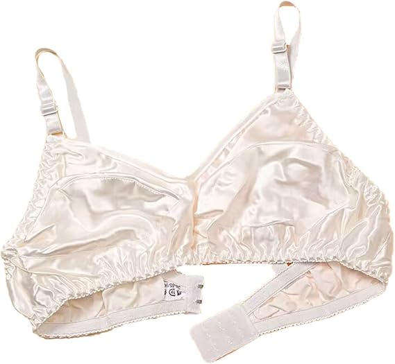 2Pack Ultra-Thin 100% Mulberry Silk Bra Underwear For Women Double Sided Satin Triangle Bralette Soft Cup Daily Bra Top (Color : 2pcs White, Size : 38/85AB)