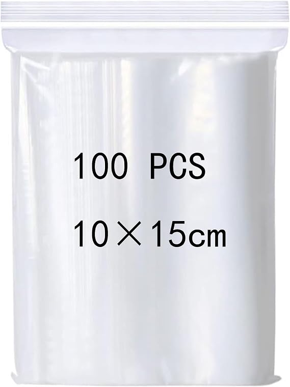 100 Pack Resealable Plastic Bags 10x15cm Clear