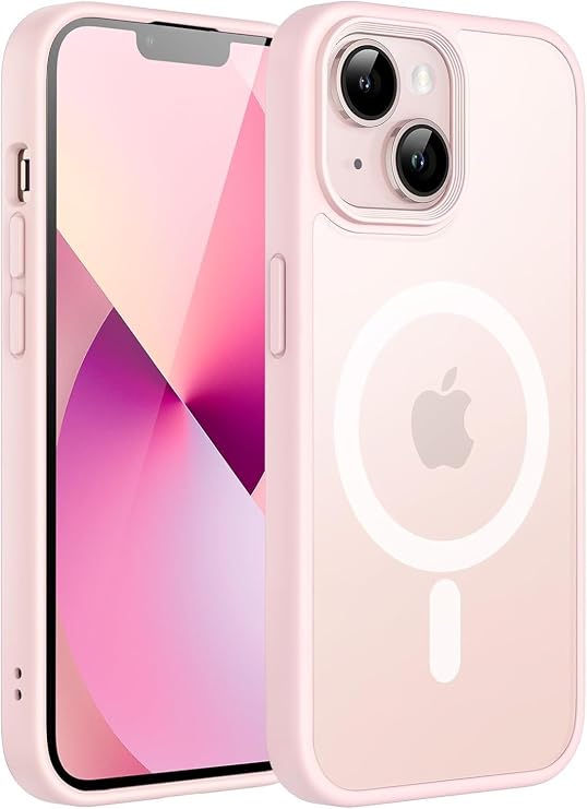 MADNOVA iPhone 13/14 İçin Telefon Kılıfı Magsafe ile Uyumlu Kamera Korumalı Mat Şeffaf Görünümlü Telefon Kılıfı (pembe)