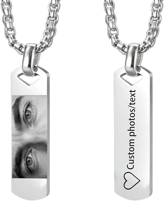 Personalised Eyes Engraved Necklace for Men Custom Photo Pendant with Name Text Personalized Picture Necklaces Gifts for Couple Christmas Birthday