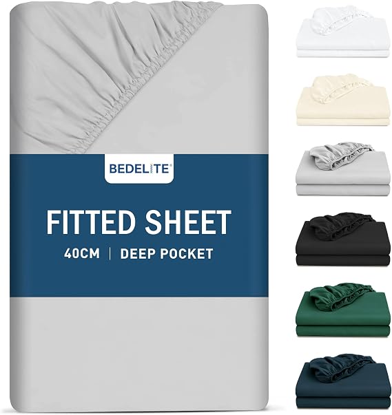 BEDELITE King Fitted Sheet, Light Grey, 150x200cm