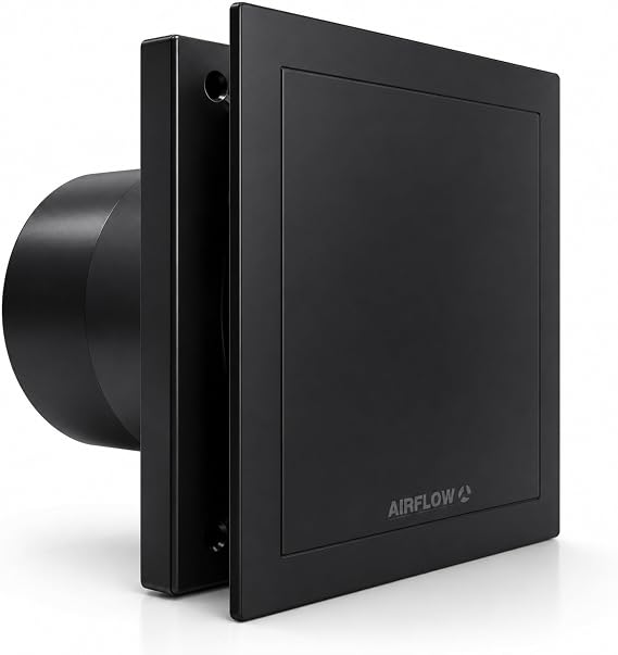 Airflow QT100T Black Extractor Fan with Timer, 25 l/s, 100mm Duct