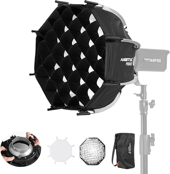 AMBITFUL Mini Softbox Quick Release Softbox with Bowens Mount Quick Folding Quick Set Up with Diffusers/Honeycomb Grid/Bag