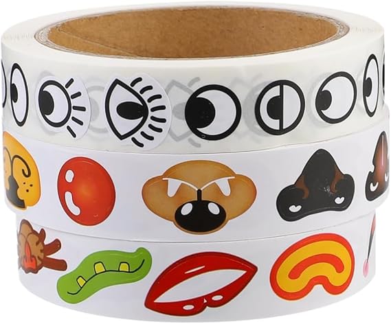 Face Stickers, 3 Face Expression Sticky Rolls - 3000pcs Creative Googly Eye Nose Mouth Funny Sticker for Children - Cartoon Scrapbook Decals for Kids Adults Teacher, Party Favors, Rewarding