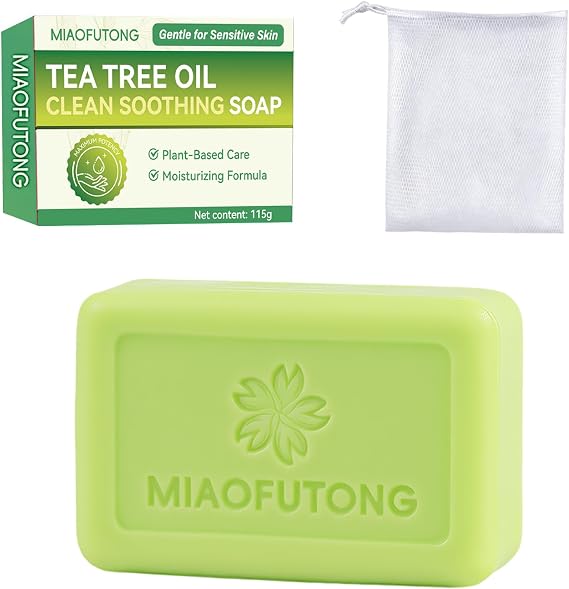 Tea Tree Soap Bar - Tea Tree Oil Soap, Natural Soap Plant-Inspired Formula, Refreshing Body and Face Cleanser for Oily & Sweat-Prone Skin with bubble net, Deep Clean Feel, Quick Lather (1 PCS)