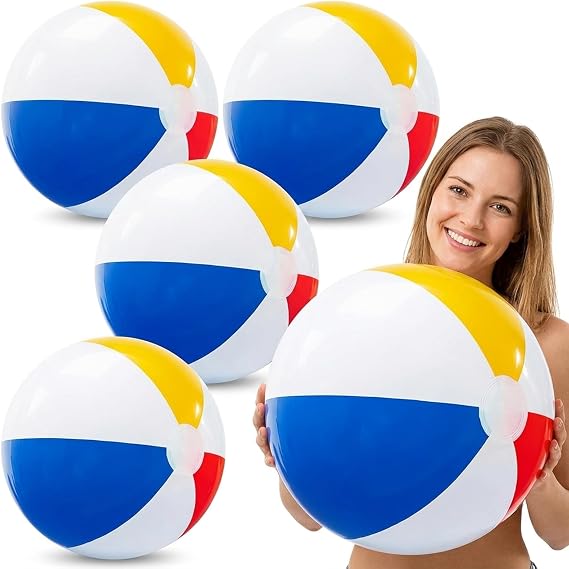 Beach Ball, 4-Pack Inflatable Beach Balls, Vibrant Design for Outdoor Water Activities, Portable Inflatable Pool.