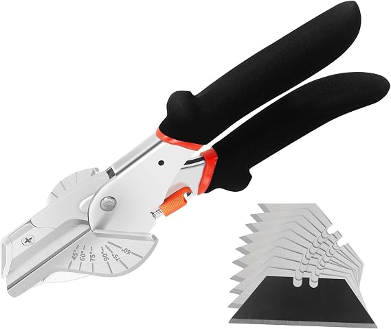 FLORA GUARD Miter Shears - 45 to 135 Degree Multi Angle Trim Cutter, Gasket Shear for Cutting Soft Wood, Plastic, PVC and More, Including 10 Spare Blades