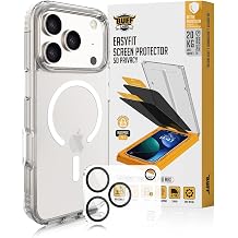 Buff iPhone Avantaj Paket - MagSafe Uyumlu Şeffaf Hybrid Kılıf + Easyfit 5D Ekran Koruyucu + Lens Koruyucu (Siyah (5D Privacy), iPhone 17 Pro Max)