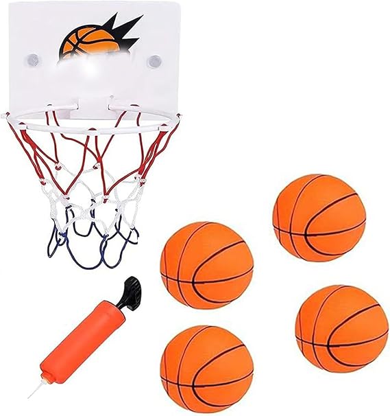 Mini Basketball Hoop, Mini Basketball Indoor Set with 4 Balls andPump, Door-Mounted Basketball Hoop for Bedroom Games, Complete 6-Piece Sports Kit for Family Entertainment