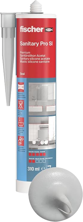 fischer Premium Sanitary Silicone for Sealing/Grouting in Sanitary/Kitchen areas Cartridge for Numerous Applications and Building Materials Lond-Term Protection from Mould 310 ml Grey