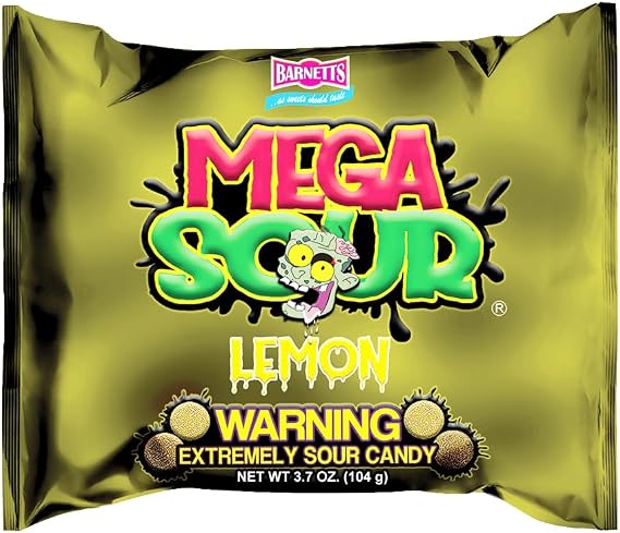 Barnetts - Mega Sour Candy Lemon 104g - Trendy Sweet Bags - Traditionally Handmade Sweets - Sour Coating Lasts 20 Seconds - Candies for Party Bag, Gift Hamper, or Hamper Box