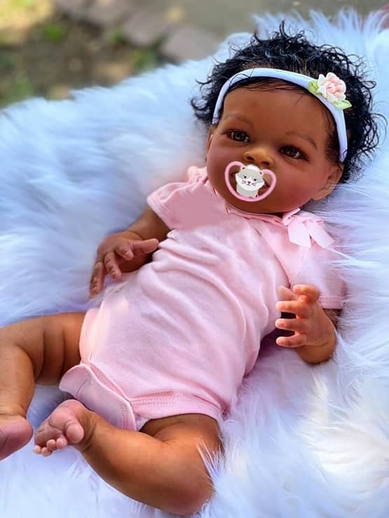 Realistic Reborn Baby Doll Black Girl Interracial African American Baby Doll 20" Realistic Newborn Doll Dark Brown Skin Cute Toys Toddler Kids Gift