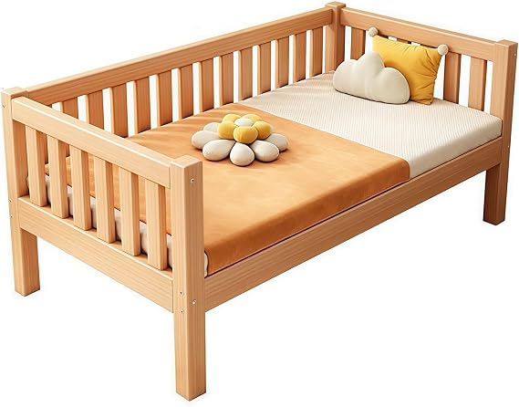 Solid Wood Platform Bed With Guardrail, Bedside Bed Widening And Splicing, Bed Wooden Support, Suitable For Adults, Children, Teenagers, Easy To Assemble