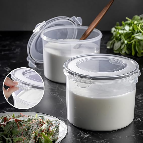 Meleni Home 2'li Hava Almaz Kapaklı Saklama Kabı Seti - Vakum Kapaklı Yoğurt Kefir Mayalama Kabı 2x2500 ml