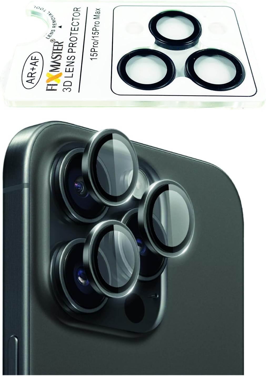 Fixmaster iphone 15 Pro - 15 Pro Max Uyumlu (SİYAH TİTANYUM) Kamera Lens Koruyucu, Kolay Kurulum, Alüminyum Alaşımlı Çerçeve, Darbelere ve Çizilmelere Karşı Yüksek Dayanıklı Temperli Cam
