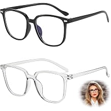 2 PCS Blue Light Blocking Glasses, Reading Glasses TV Eyeglasses Fashion Square Fake Eyeglasses Anti-Glare Headache Anti EyesStrain Clear Non-Prescription Lightweight Fashion for Computer Women Men