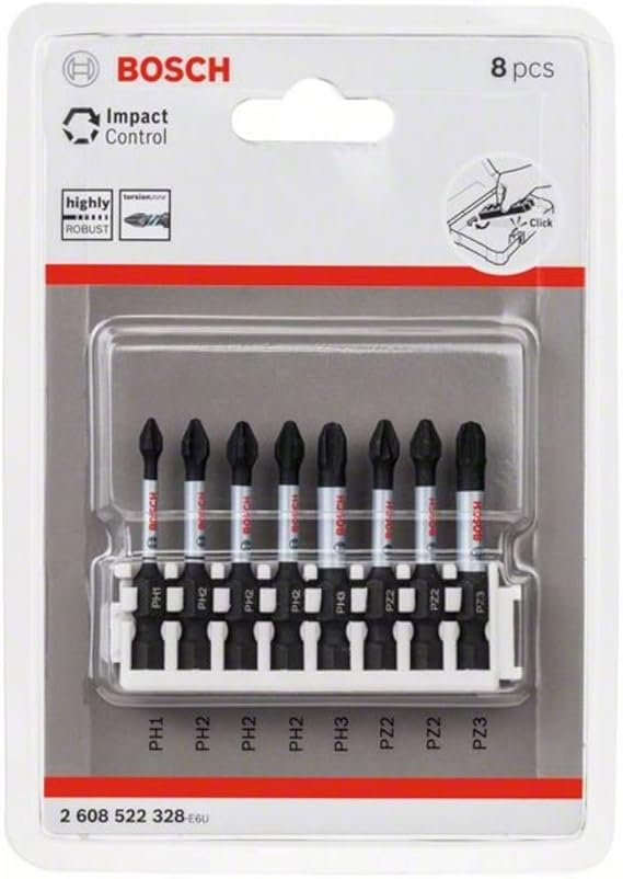 Bosch Professional Accessories 8 Parçalı Tornavida Ucu Seti (Impact Control, Pz/Ph Uçlar - Uzunluk: 50 mm, Evrensel Tutucu, Pick And Click, Darbeli Matkap Aksesuarı