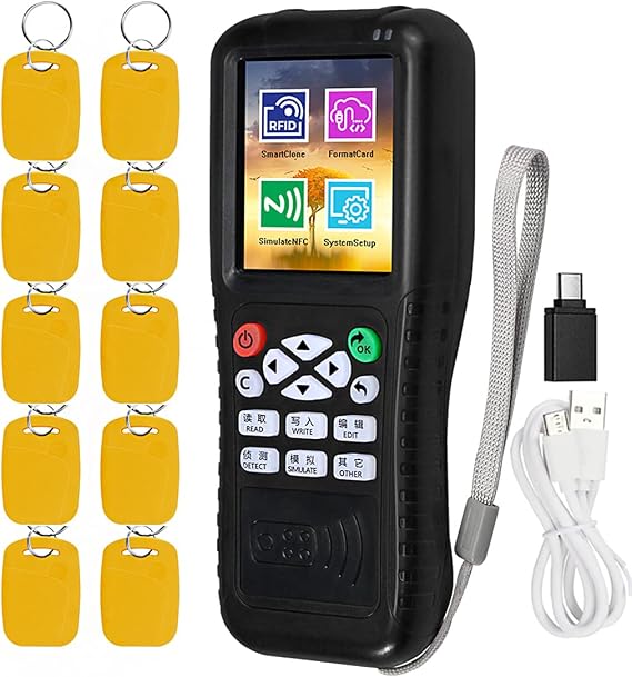 RFID Reader Writer Duplicator by HERNAS Multifrequency RFID Smart Card Programmer Encryption Card Decoder with Writable Key Fob Card Free Software Use Access Control Only