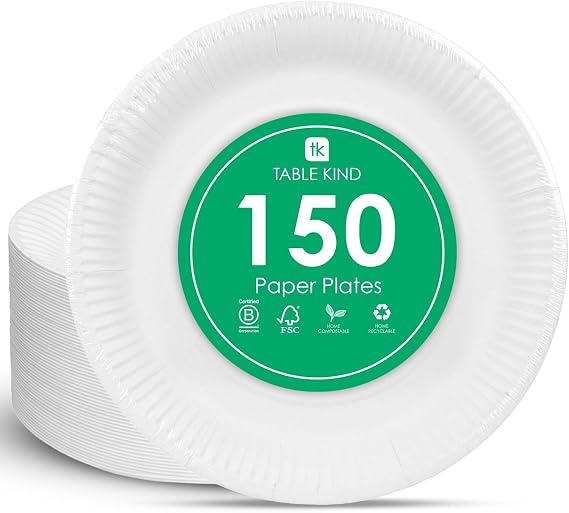 TABLE KIND | x150 | 23CM | Ecological Paper Plates for Birthday, Ecological Disposable Tableware, Recyclable, Biodegradable Party Supplies, Home Compostable