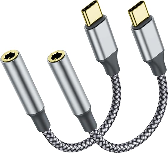 2 Pack USB C to 3.5mm Audio Adapter, USB C to Aux Female Dongle Cable Cord