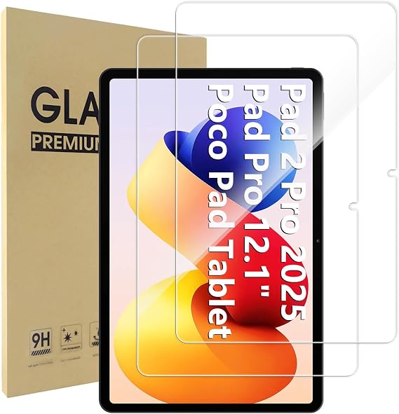 Simpeak 2 Pack Screen Protector Compatible with Xiaomi Redmi Pad 2 Pro 2025/ Redmi Pad Pro/Poco Pad 12.1", Tempered Glass Compatible with Xiaomi Poco Pad 12.1",[9H Hardness][Bubble Free]