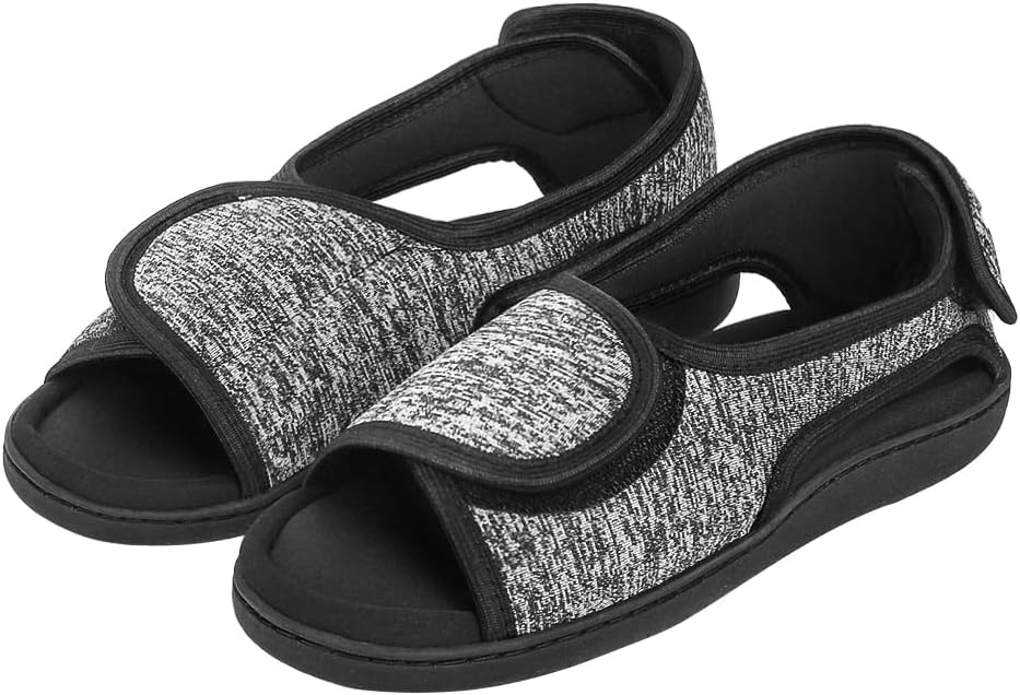 Adjustable Diabetic Slippers for Women Men Open Toe Edema Swollen Slippers Extra Wide Fit Hallux Valgus Orthopaedic Sandals Memory Foam Anti-skid Elderly Walking Shoes Breathable Summer Footwear