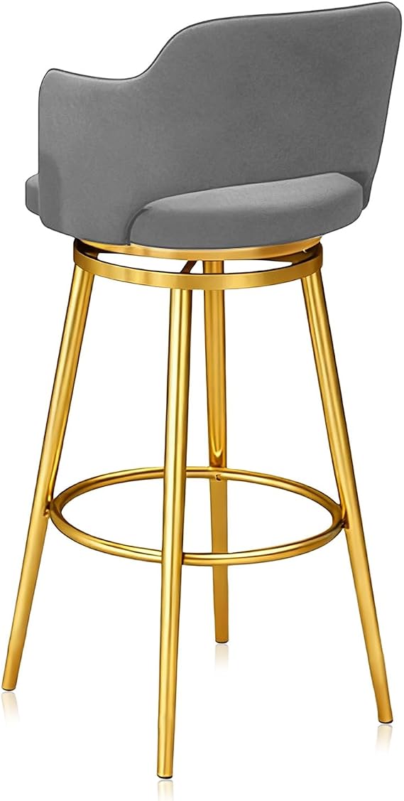 KLZUOPT Swivel Velvet Bar Stools Set of 1/2/3/4 Counter High Chairs with Footrest Upholstered Breakfast Chair Island Stools with Metal Legs for Dining Room Home Kitchen, Pink(Grey 75cm,1 PCS Gold)