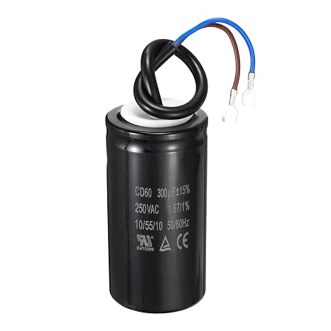sourcing map CD60 Run Capacitor, 300uF 250VAC 50/60Hz 2 Wires CD60 Motor Starting Capacitor for Washing Machine, Air Compressor, Refrigerator, Black