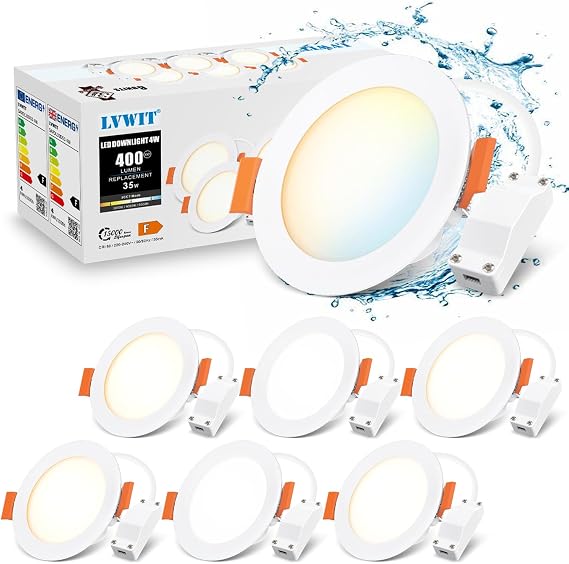 LVWIT Led Recessed Ceiling Lights,4W Led Downlight Ceiling Light,Round Panel Light,Bathroom Spotlights Ceiling Lights,400LM,3000K,4000K,6500K,Spotlights for Kitchen(6 PCS) [Energy Class F]