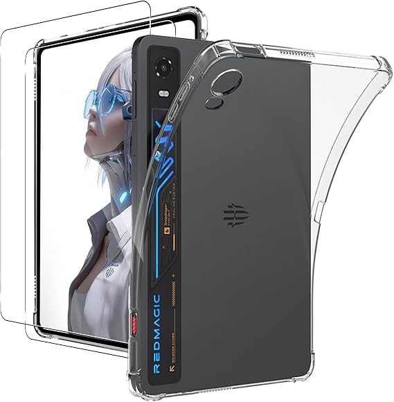 KZIOACSH Case for RedMagic Astra 2/RedMagic Gaming Tablet 5 Pro 9.06 Inch with 2 Screen Protector, Corner Protection Ultra Transparent Anti-Scratch Shock Absorption Soft TPU Rugged Bumper Cover